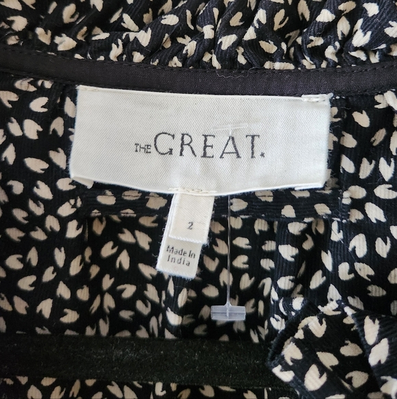 The GREAT. venetian corduroy black long Sleeve Leaf Print boho cottage 2 - Picture 4 of 13